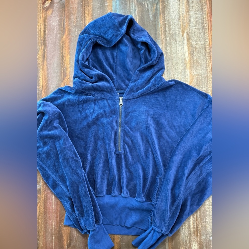 FP Movement by‎ Free People Women Black Grape Navy Velour Half Zip Hoodie XL NWT